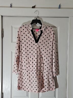 Betsey Johnson Pink Polka Dot Fleece Hooded Nighty M